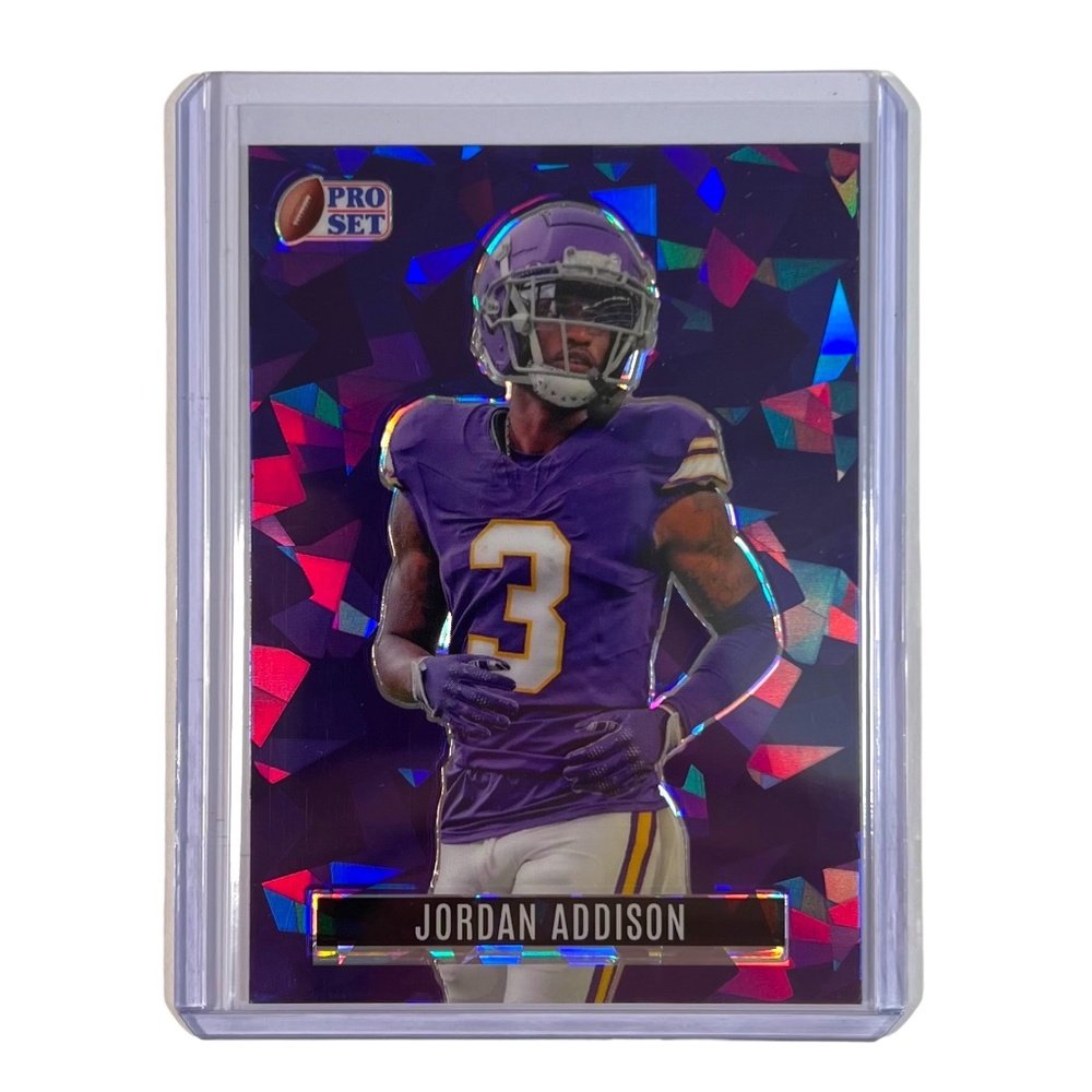 Jordan Addison 2023 Pro Set Leaf Trading Purple Crystal /6 No. RB-53 Vikings